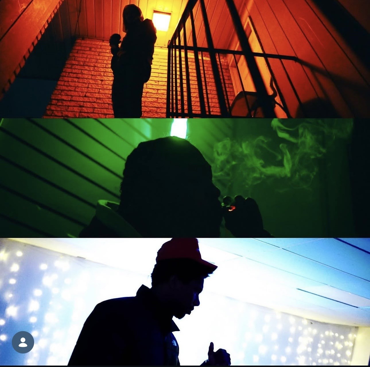 Red, green, and blue silhouettes
